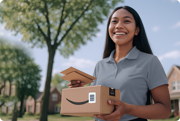 Cliente recevant son colis Amazon